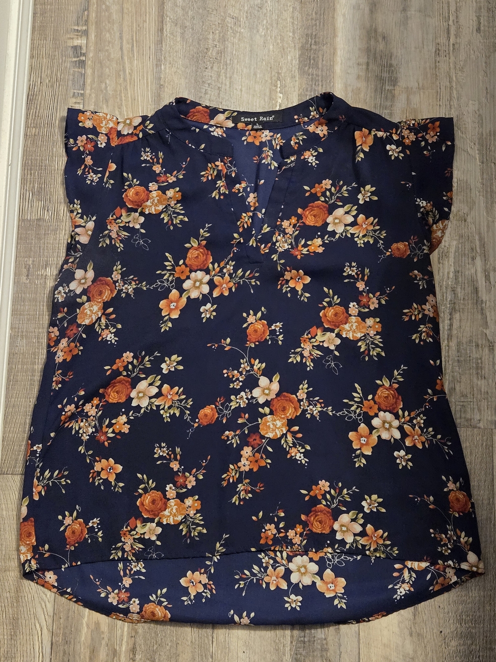 Sweet Rain Navy Floral Blouse - Large